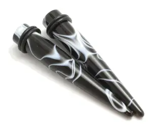Pair 0G-14g Black Marble Tapers Ear gauges 8mm 6m 5mm 4mm 3mm 2.4mm 2mm 1.4mm
