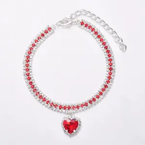 Luxury Crystal Cat Collar Love Pendant Necklace Pet Collar Adjustable Small Dog Cat Neck Ring Rhinestone Collar Pet Accessories