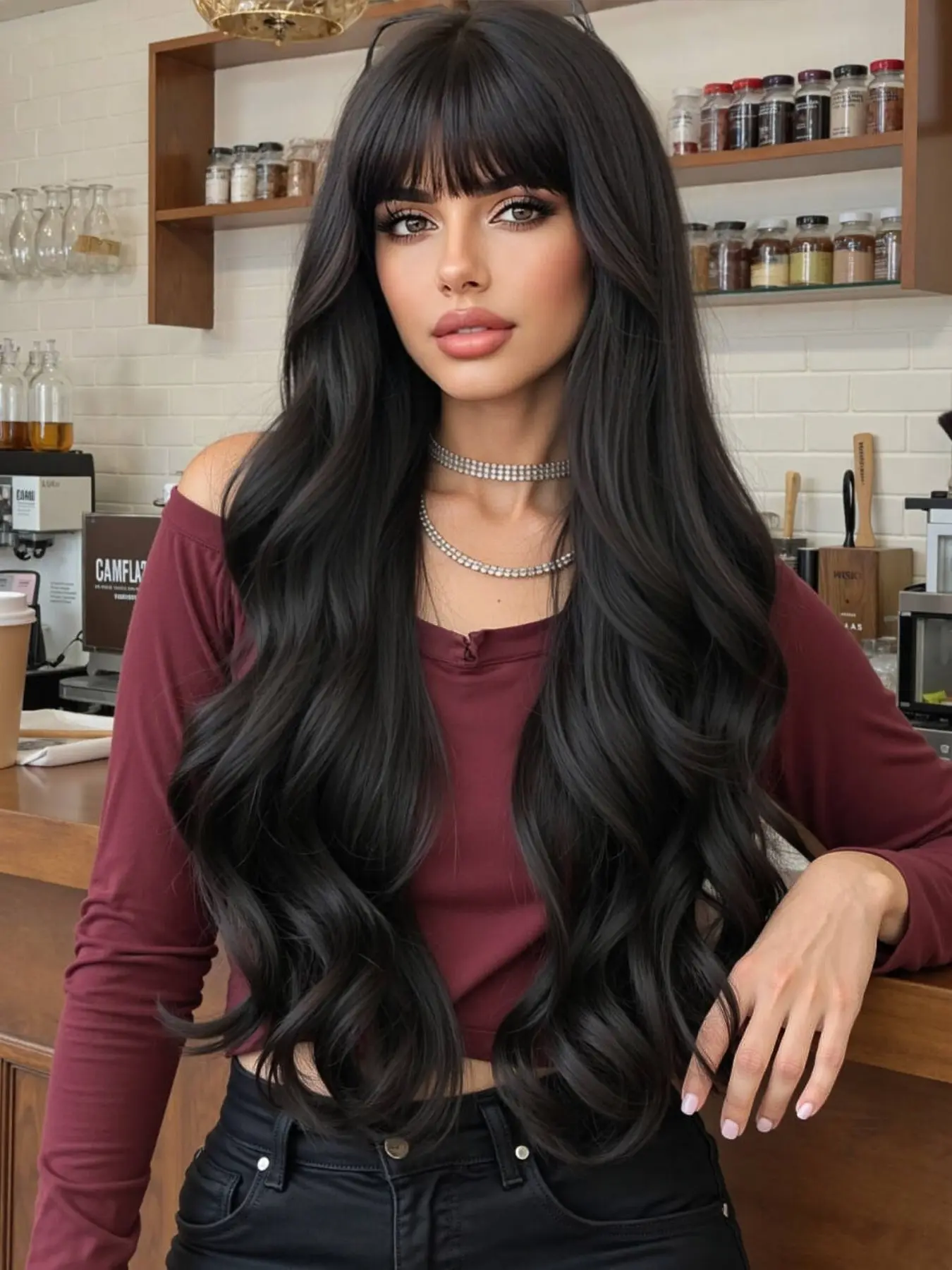 Curly Synthetic Fiber Wig, 30 Inch Long Wigs with Bangs, Curled Synthetic Wig, Curly Hair Wigs, Synthetic Material Wigs, Perfect for Daily Wear, All Seasons, No Ca Prop 65 Warning