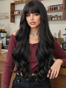 Curly Synthetic Fiber Wig, 30 Inch Long Wigs with Bangs, Curly Hair Wigs, Synthetic Material Wigs, Perfect for Daily Wear, All Seasons, No Ca Prop 65 Warning