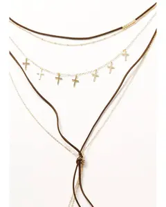 Women's Cross Charm Layered Festival Necklace