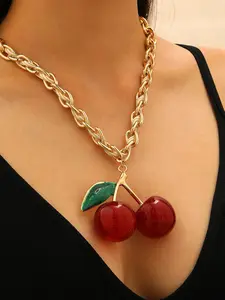 Cherry Pendant Necklace, Fashionable Millennium Sweet Cool Gift for Stylish Girls, Daily & Party Wear, Alloy Chain, All Seasons
