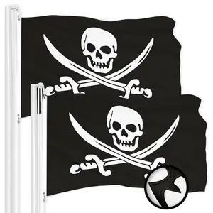 G128 2 Pack: Pirate Jolly Roger Swords Flag | 2.5x4 Ft | ToughWeave Series Embroidered 300D Polyester | Novelty Flag, Embroidered Design, Indoor/Outdoor, Brass Grommets