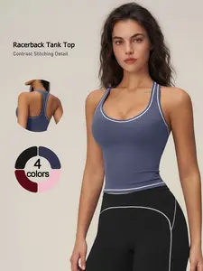 Women's Sporty Tank Top, U Neck Vest, Quick-Dry Breathable Fabric, U-Neck Design, Four-Way Stretch, Waist Cinching, Ideal for Active Wear