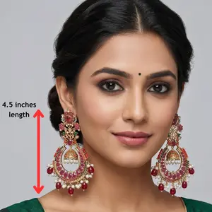 Handmade Ethnic Nauratan Statement Long Earrings, Fashion Costume Jewelry Accessory, Handmade Ethnic Earrings