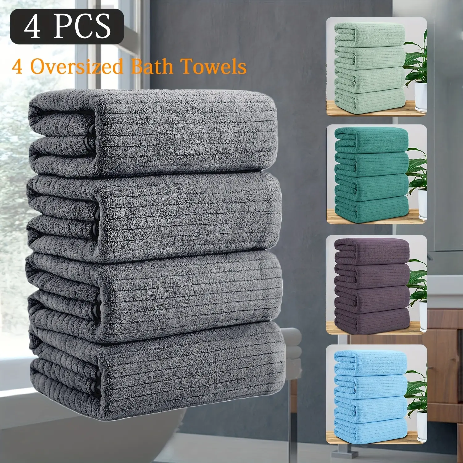 4-Pack Oversized Microfiber Bath Towels Set, 35x70 in Extra Large Quick-Dry Absorbent Bath/Shower Sheets for Family, Valentine's Day Gift, Four-Pack