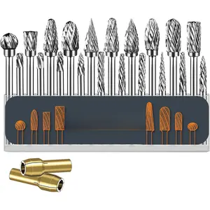 20 count Double Cut Carbide Rotary Burr Set 1/8" Shank Compatible with Dremel for Metal Glass Woodworking, Drilling, Carving, Engraving, Polishing  with 2 Collets