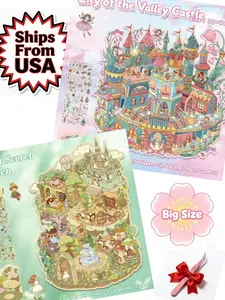 3D miniature world building block stickers, large-sized stickers, including two scenes: Lily of the Valley Castle and Green Secret Realm, allowing you to create your own world.