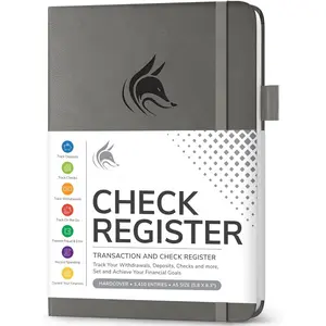 Check Register Book - Deluxe Transaction Register, Accounting Ledger Book, Checkbook Register & Checking Account Register Book for Personal and Work Use, A5 Hardcover - Gray