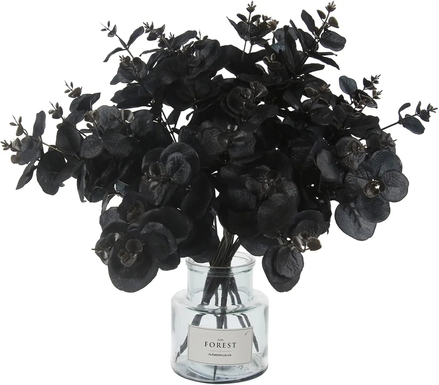 5 Pcs Black Artificial Eucalyptus Stems Faux Eucalyptuses Branches Black Leaf Halloween Centerpiece Halloween Home Decor (Black, 5)