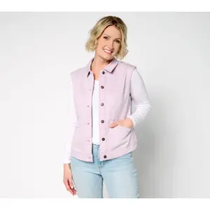 AnyBody Washed Colored Denim Vest with Pitched Back
