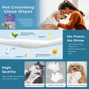 1/3/5 Packaging (6-Pack) Gentle Pet Wipes Suitable For Cats And Dogs - Thick And Soft Wipes With Shower Gloves Suitable For Facial, Eye, Ear, Paw, And Hair Care | Safe, Durable, Portable, And Suitable For All Breeds And Body Types Of Cats And Dogs