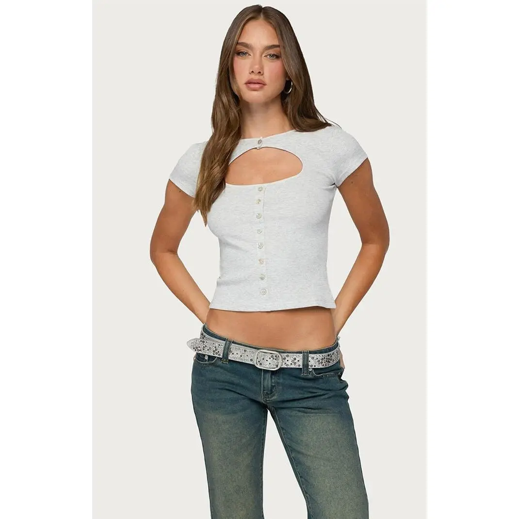Edikted Women's Tyla Button Up Keyhole Cutout Top