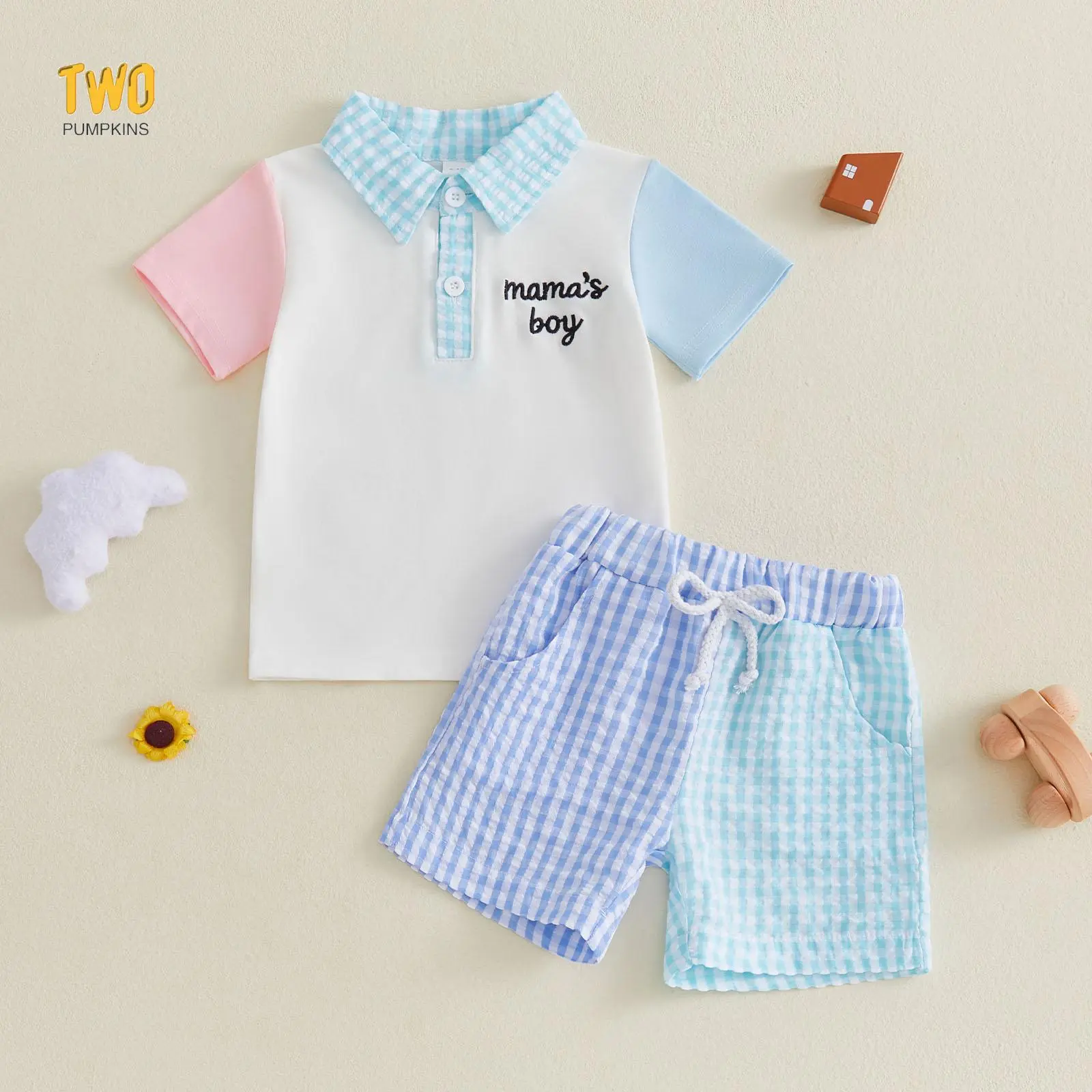 Baby Boys Summer Outfits "mama's Boy " Embroidery Striped Patchwork Short Sleeves T-shirt And Elastic Shorts Set For 2 Piece Clothes Set