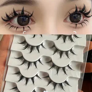 5 Pairs of Pure Desire Cartoon Eye False Eyelashes, D Curl Eyelashes, COS Enlarged Double Eyes, Little Devil 5MH-5