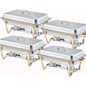 Rectangle Chafing Dish Buffet Set, Stainless Steel Chafing Dish, Food Warmer Complete Set, Chafer Dishes for Banquet, Party, Wedding, 4 Packs