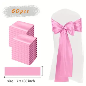 60pcs Satin Chair Belt Bows - 7x108 Inch Elegant Blue Polyester Universal Chair Decor for Weddings, Parties, Banquets, Outdoor Events - No Electricity Needed, Holiday Decor (4th of July, Halloween, Christmas, Easter), Chair Sash, Chair Sashes for