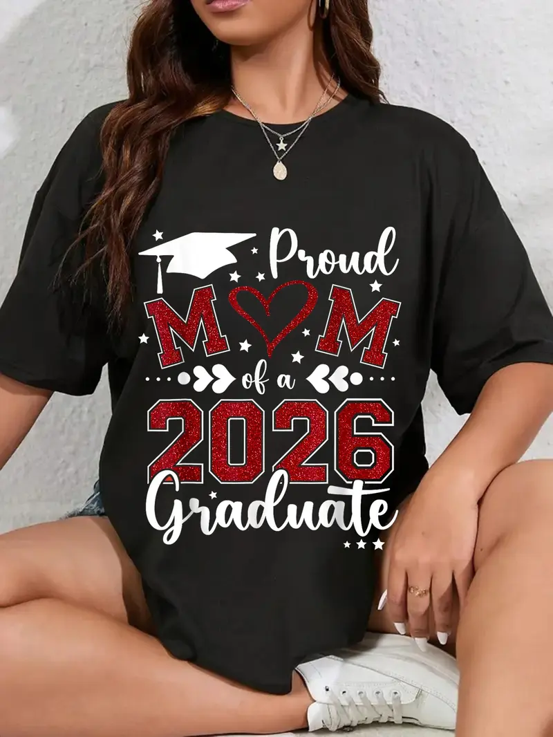 100% Cotton Unisex Proud Mom Of A 2026 Senior Graduate Graduation T-Shirt