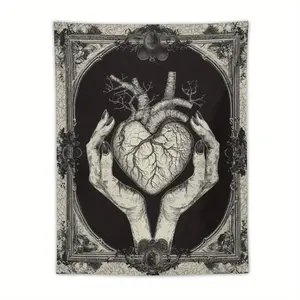 [Gothic Wall Hanging] Gothic Skull, Black Moon & Stars Tarot Tapestry - Hippie Skeleton Art Wall Hanging with Intricate Heart Design Decor tapestry