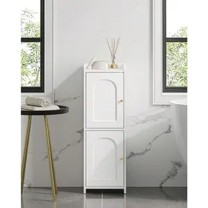 Bathroom Storage Cabinet, Corner Floor Cabinet With 2 Doors And Adjustable Shelf, Narrow Toilet Paper Cabinet, Bathroom Organizer For Small Spaces, White