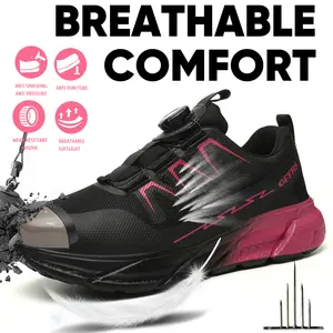 Women's anti-crushing and anti-piercing work shoes, non-slip chef shoes, made of breathable mesh material, equipped with a rotating buckle lacing system, featuring shock absorption and wear resistance. Shoes, closed girls' safety boots, nurse shoes.