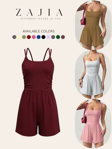 2026 Summer Adjustable Strap Casual Womenswear Solid Tube Top Romper, Comfortable Wide-Leg Shorts, Perfect for Daily Wear, Stylish and Versatile