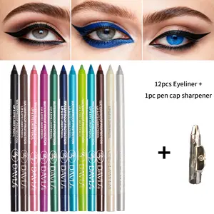 12 Colour Eyeliner Sharpener Cosmetic Set Water Sweat Resistant High Shine Pearl Smoky Punk Goth Eyeliner – Dual-Head Design with Wing Stamp, Quick-Dry, Long-Lasting, Smudge-Proof for Easy Cat Eye, Sharp Winged Lines & All-Day Makeup Wear -Perfect partner