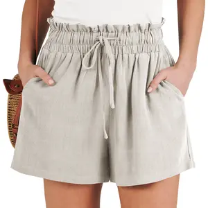ANRABESS Women's Linen Shorts Summer Casual High Waisted Drawstring Wide Leg Beach Lightweight Short with Pockets
