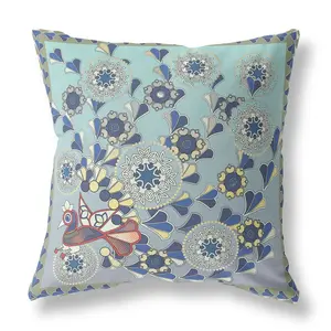 HomeRoots 481590 18 x 18 in. Aqua Peacock Blown Seam Floral Indoor & Outdoor Throw Pillow