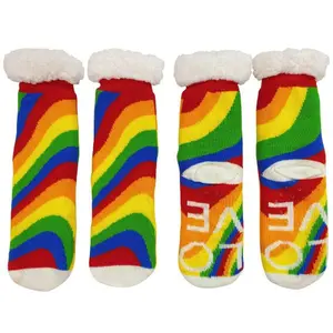 Cozy Moment Wavy Rainbow Love Sherpa Socks