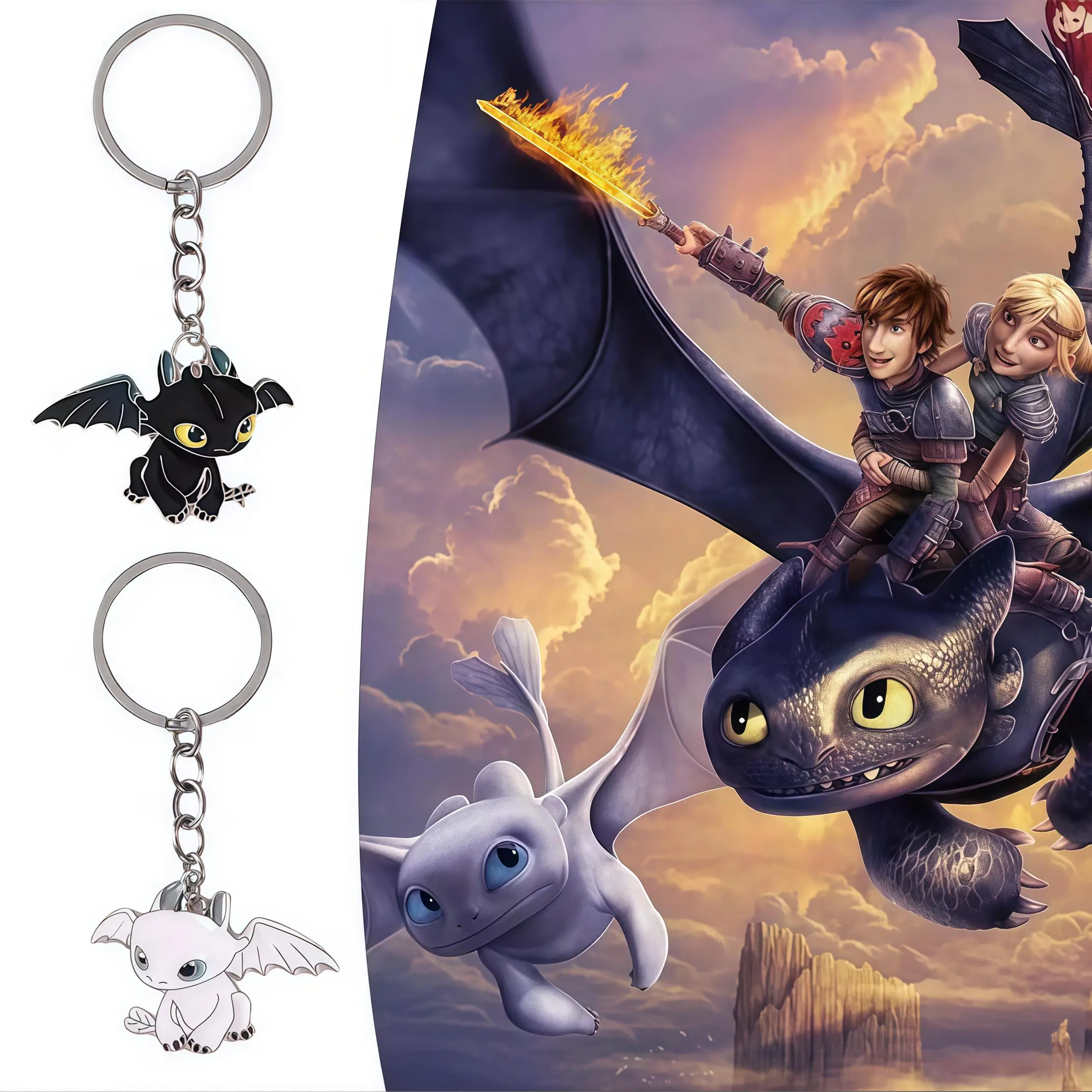 How To Train Your Dragon Toothless Metal Keychain Car Bikes Key Ring Key Chain Couple Cute Cartoon Male and Female Students Valentine's Day Gift Keyring