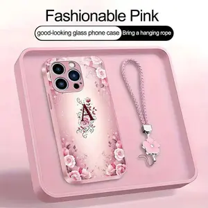 Suitable for [iPhone 15 Pro Max] high-end women's phone case a beautiful four-leaf clover lanyard is included a free four-leaf clover lanyard is included with 26 letters of the alphabet to choose from and  exquisite Rose flower patterns 952