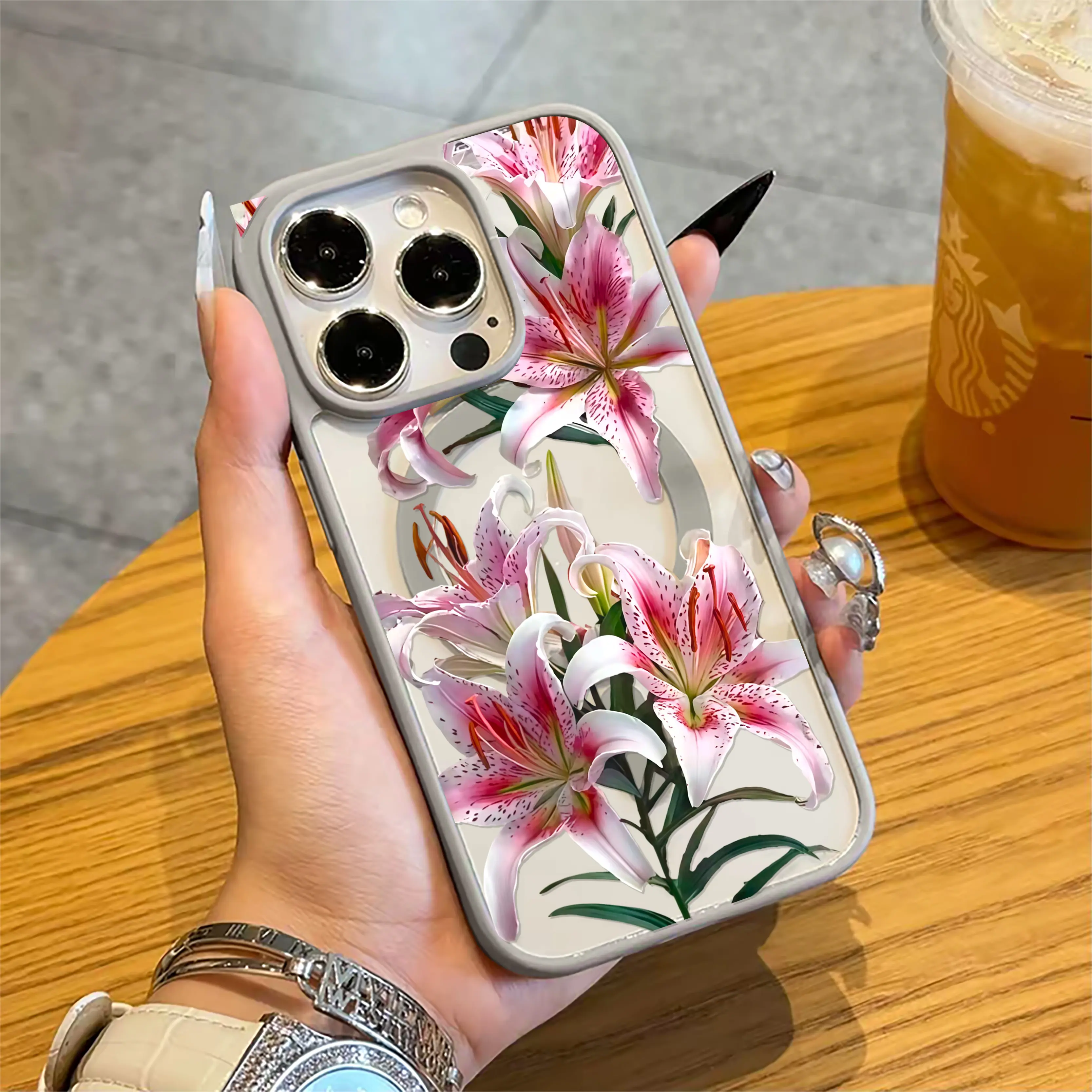 Lily Flower Magnetic Phone Case for  iPhone 17Pro Max Air 16 15Plus 14 13 12 11 XR XS Galaxy S25 S24 S23 S22, shockproof protective acrylic cover phone protector magnetic safety magnetic phone case beautiful resistance shell.WC14