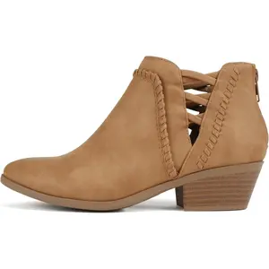 Women's Low Ankle Heel Bootie with Elastic Cross Straps (Wide Fit Available)