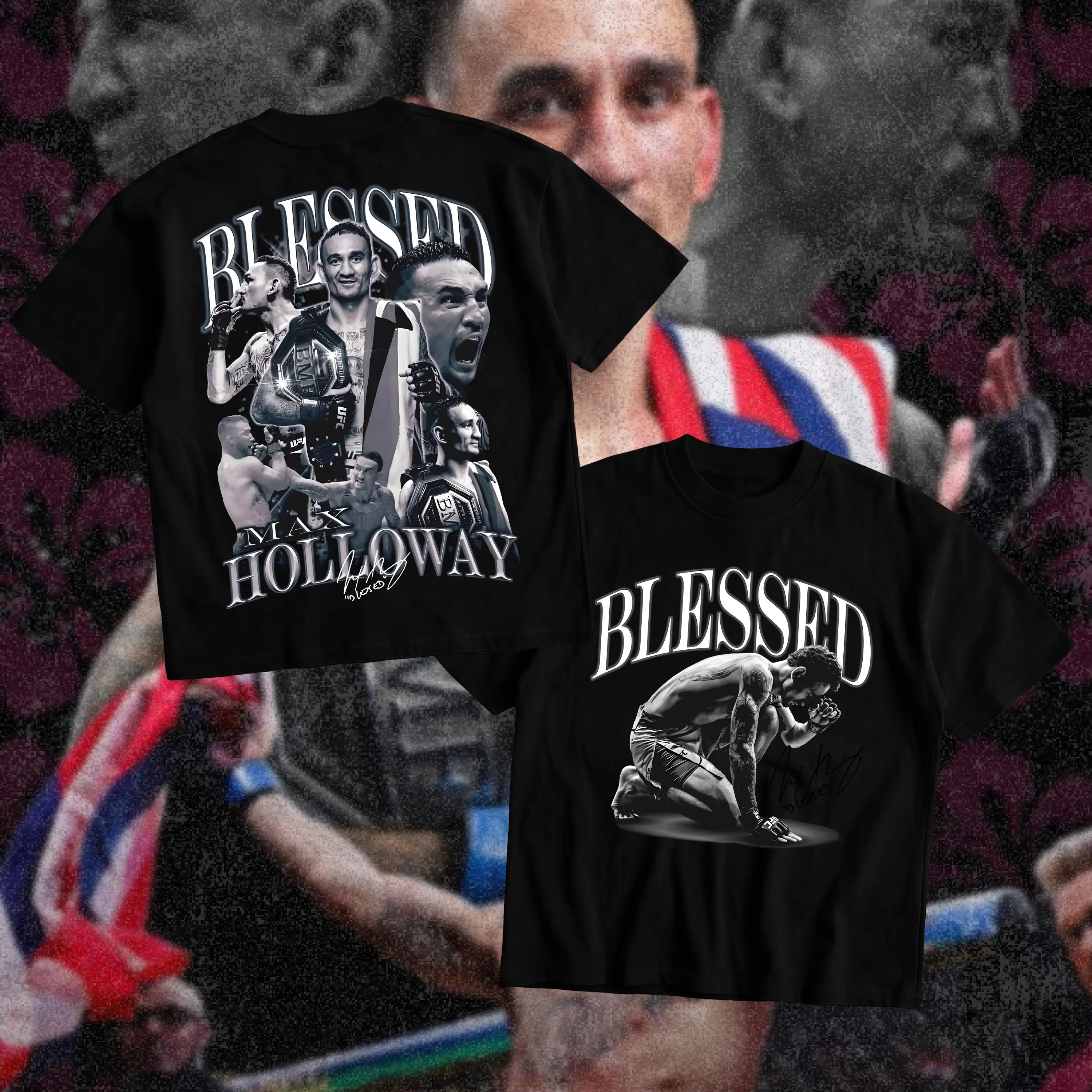 UFC Max Holloway Blessed Heavy Cotton T-Shirt Max Holloway Graphic Tee UFC Combat Sports Fan Shirt MMA Fight Night Shirt Gift for Men Women American Made Fightwear - Menswear