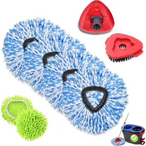 Microfiber Spin Mopping Refills Head for Oceda RinseClean 2-Tank System,1 Gray Mop Scrub Brush + 1 Mops Base + 6 Pack Easy Cleaning Mop Heads Replacements