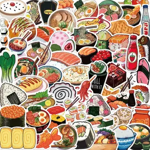 55 Cartoon Japanese Food Stickers, Anime Waterproof Decorative Stickers, Creative Notebook Cup Desk Restaurant Stickers