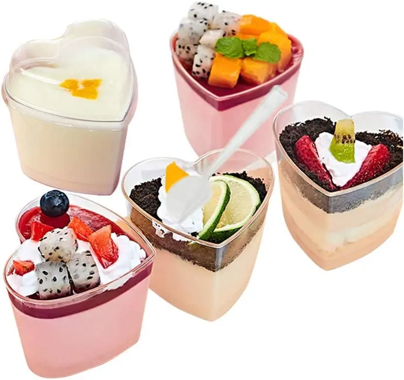 4oz Mini Dessert Cups - Clear Tasting Sample Shot Glasses 25 Piece Reusable of Plastic Dessert Cups + Lid + Spoon, Suitable for Cheese, Desserts, Jelly, Mousse, Ice Cream (Transparent - 4oz)