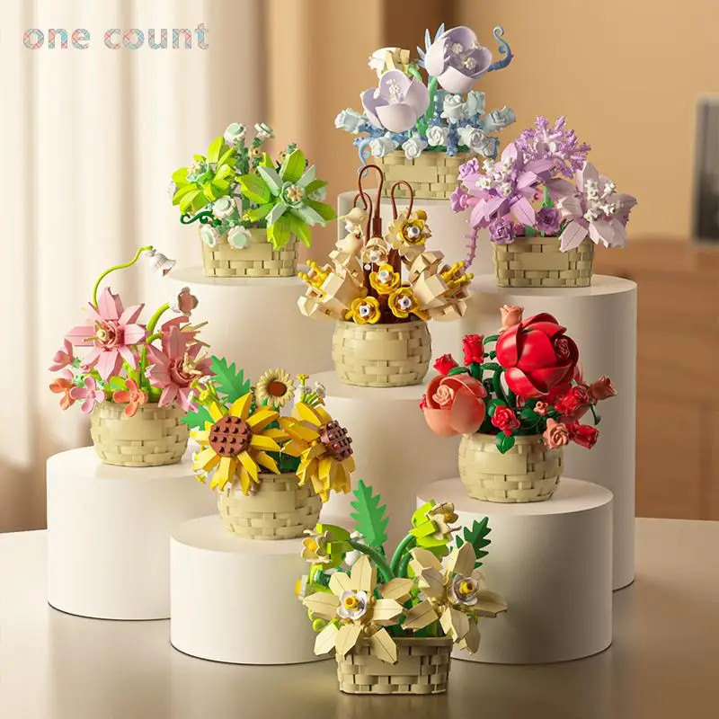 Artificial Flower Building Blocks, 1 Count Creative Flower Building Blocks, DIY Creative Puzzle Building Blocks, Home Decoration Ornaments