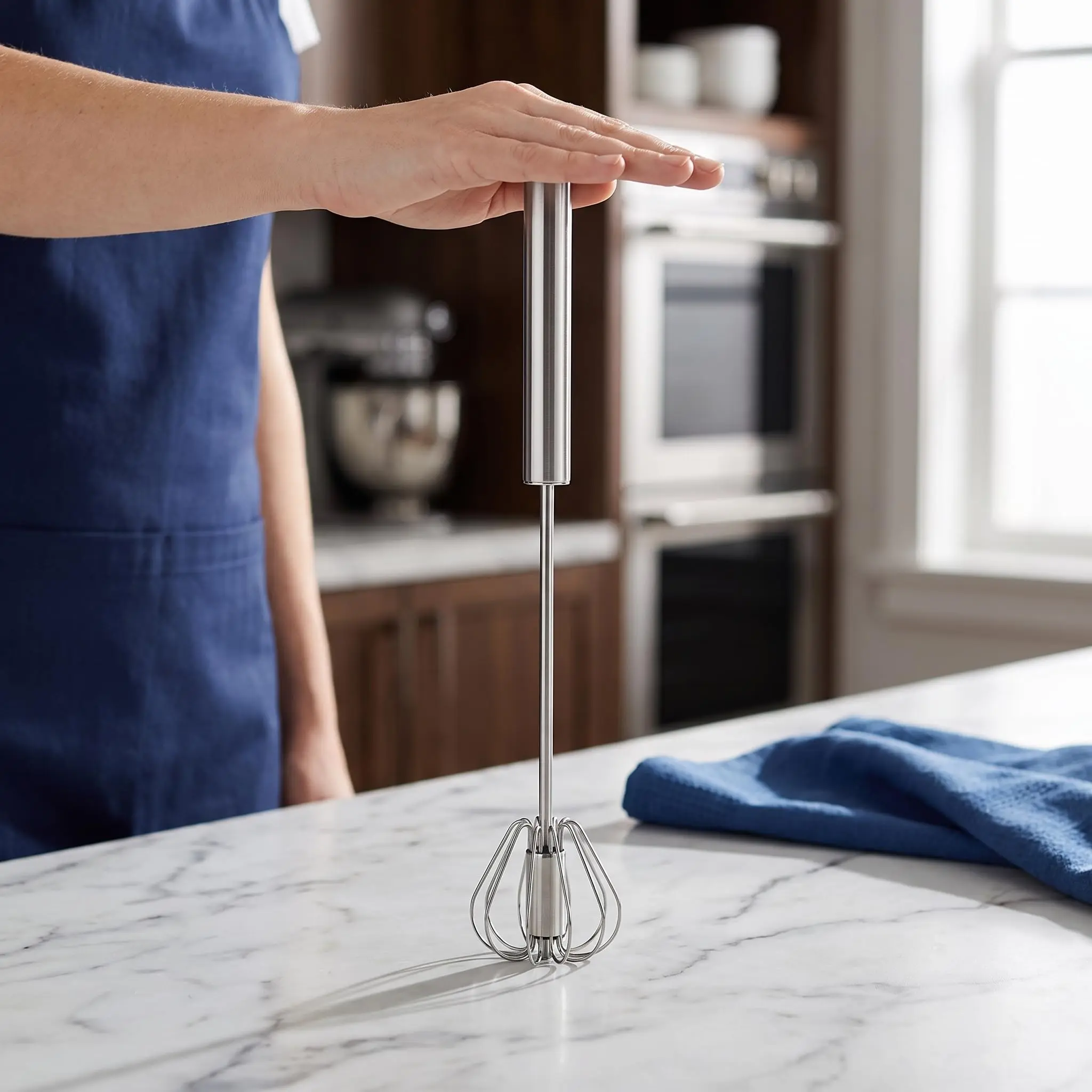 2PCS Semi Automatic Whisk Stainless Steel Semi-Automatic Egg Whisk for Home