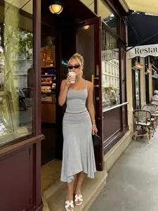 Women's Elegant Slim-Fitting Plain Pattern Top & Skirt Set, Perfect for Daily Wear & Casual, Comfortable Fit Design