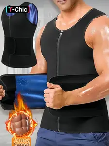 1 Count Men's High Compression Sauna Sweat Vest with Zipper Closure, Waist Trainer Design, Body Shaping & Tummy Control, Maximizes Sweating & Boosts Fat Burn, Suitable for Fitness, Running, Yoga & Daily Workout Sports