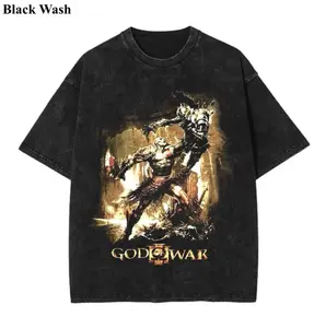 The Kratos Vintage Wash Tee, God Of War III T-shirt, Retro Y2K Video Game T-Shirt, Game Graphic Tees, Unisex Shirt, Game Gift For Fan, Menswear Womenswear Crew Neck Oversize Fit Heavy Cotton