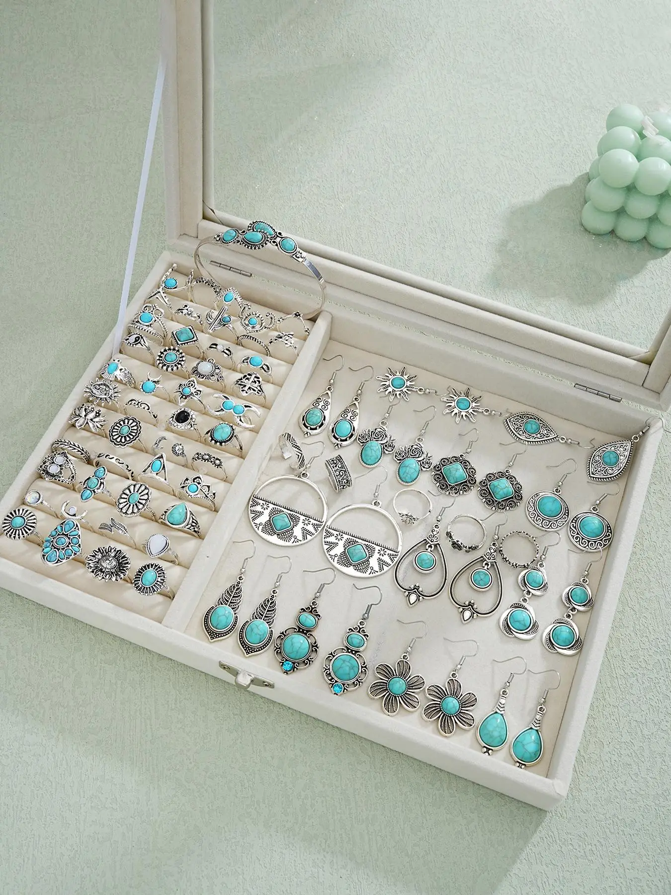 Boho Style Turquoise Texture Decor Luxury Jewelry Set, Jewelry for Women, Fashion Jewelry Including Matching Bracelet & Ring & Earrings Set for Party,