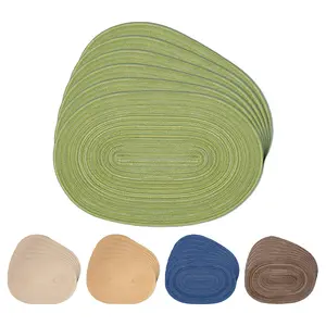 6-Piece Set 12x18 Inch Polyester Fiber Oval Braided Placemats, Non-Slip Table Mats Cup Coasters, Durable Fashion Design for Restaurant Kitchen Home