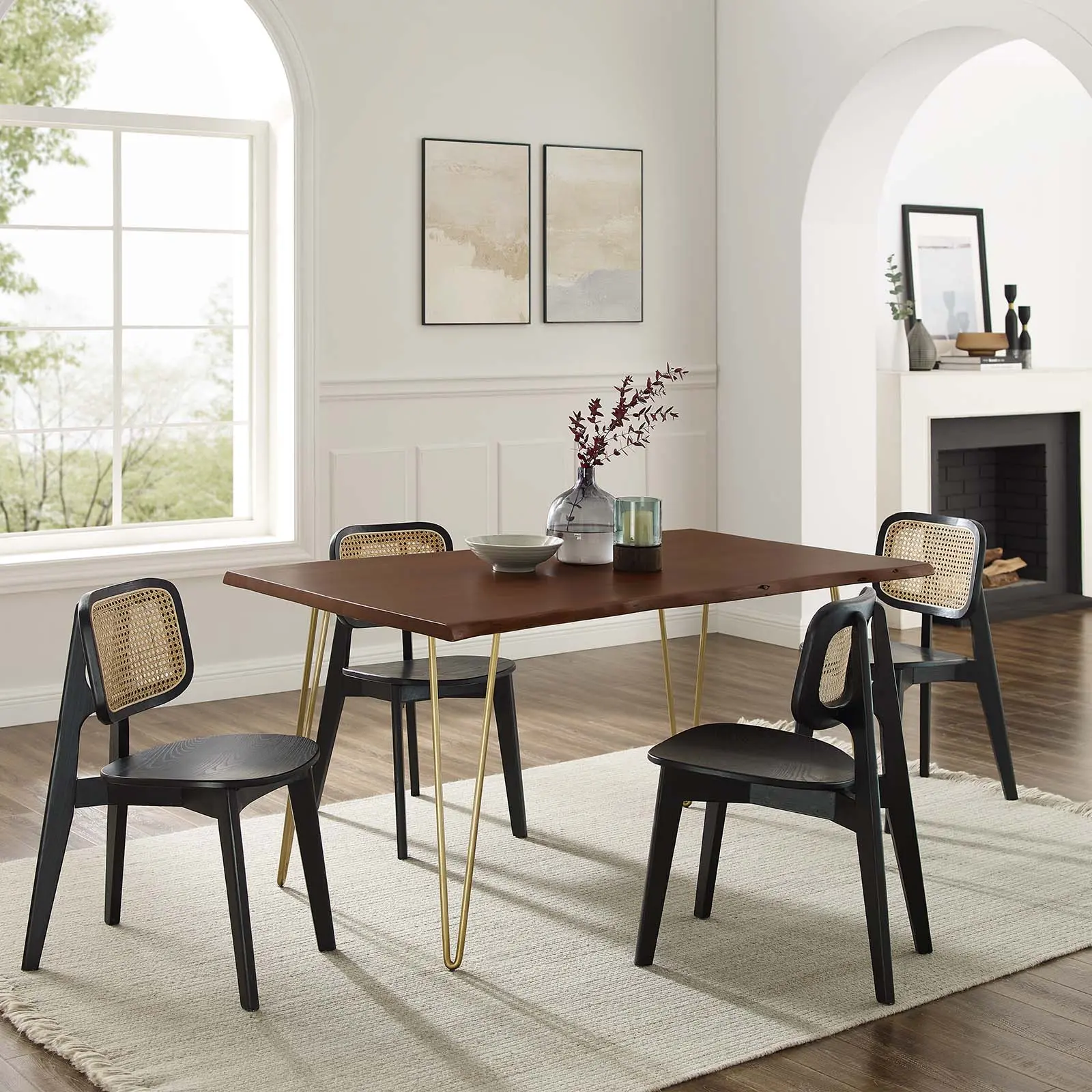 Modway Ardor 60" Live Edge Acacia Wood Acacia Wood Dining Table in Gold Walnut