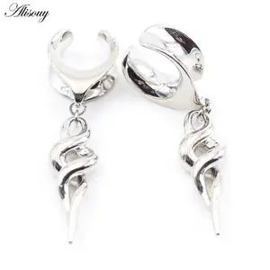 Alisouy 1PC 8-25mm Copper Cross Spiral Pendant Ear Tunnel Plugs Expander Stretcher Saddle Gauges Earrings Piercing Body Jewelry