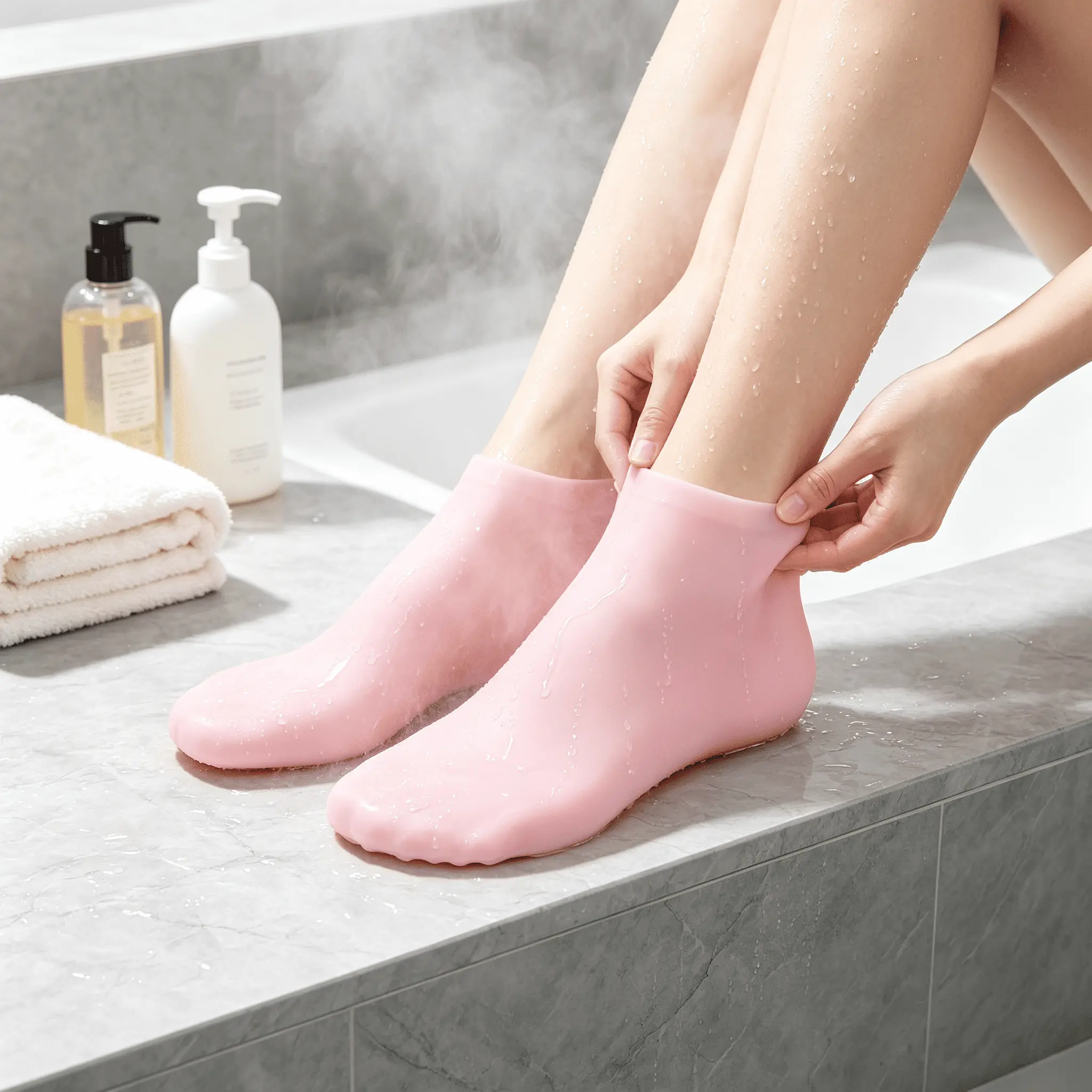 Dry Cracked Feet Care Silicone Socks, Reusable Gel Foot Hydration Spa Socks, Overnight Nourishing Foot Treatment Silicone Socks, Lotion Locking No Leak Silicone Spa Booties, Washable Pedicure Foot Covers, Gel Moisturizer Socks for Hard Calluses