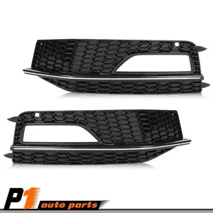 Fit For 13-16 Audi A4 Quattro S4 S-Line Pair Fog Light Grilles Black & Chrome, Pair Set, S-Line Bumper