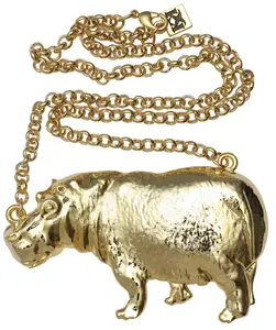 Hot Hippo Necklace Hippopotamus Jungle Jewelry Gold Finish